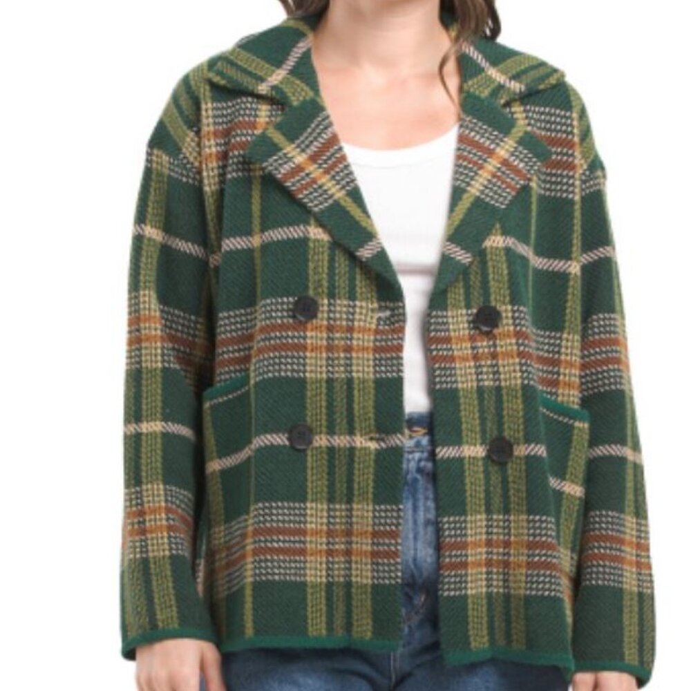 RAIN + ROSE Plaid 4 Button Front Jacket Green Size S